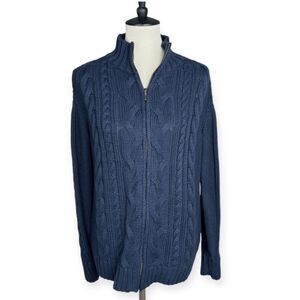 L.L. Bean Full Zip Cable Knit Sweater Chunky Cardigan Jacket 100% Cotton Sz XL